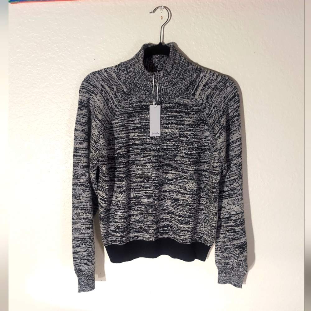 Splendid Black & White Cotton Blend Mock Neck Knit Sweater Women's  Size S NWT
